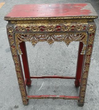 80 Year Old Altar Table Buddha Temple Gold Gilt Wood Carved Antique Vintage 5