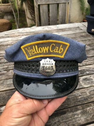 Vintage Bakersfield Yellow Cab Hat With Badge Estate Find