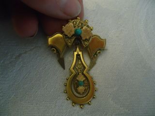 Large Antique Victorian Georgian Lavalier Pin Brooch Gold Filled 2 " Stunning