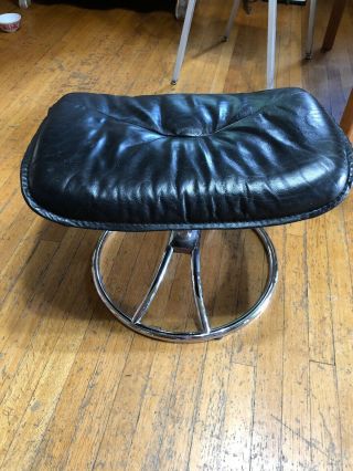 Vintage Ekornes Stressless Chair Ottoman Chrome & Leather 3