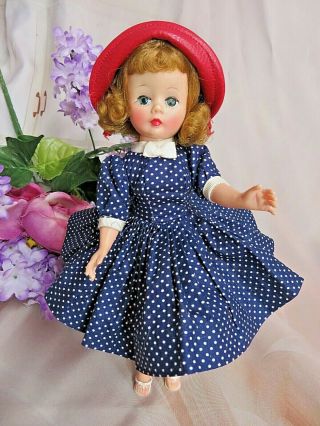 VINTAGE MME Alexander hi color CISSETTE DOLL tagged POLKA DOT Lucy DRESS red hat 2