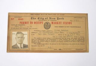 Vtg 1941 Paper Permit To Occupy Fruit Veg Market Stand City Of York Wwii Era