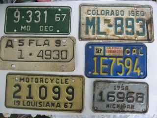6 Vintage Motorcyle Plates.  