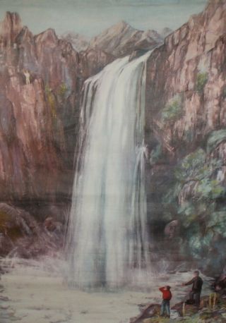 Vintage Impressionist Educational Poster Canvas Print Landscape Waterfall