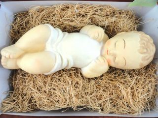Vtg Nativity Baby Jesus Replacement Manger Scene Xmas 10.  5 " Chalkware Sleeping