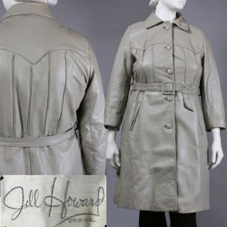 Xl/xxl Plus Vintage 1960s Gray Leather Princess Trench Coat Long Jacket Mod 60s