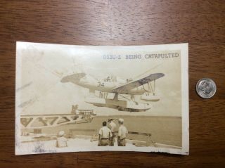 Wwii 1942 Postcard Usn Navy Vought Os2u - 2 Kingfisher Catapult Floatplane Plane