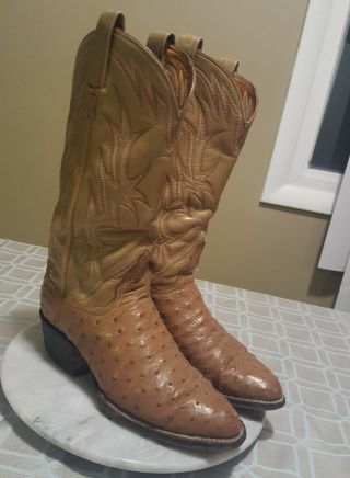 Vintage Tony Lama Full Quill Ostrich Cowboy Western Boots Men 