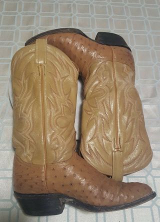 Vintage Tony Lama Full Quill Ostrich Cowboy Western Boots Men ' Size 8 N Womans 9 4