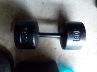 1 Vintage Rare Antique 80 Lb Pound York Barbell Roundhead Dumbell Pre U.  S.  A.