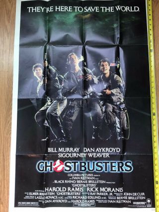 Vintage Ghostbusters 1984 Us One Sheet Movie Poster 27”x 41” Folded 80s