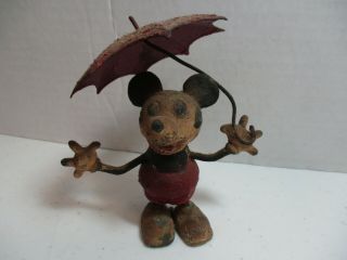 Walt Disney Vintage Antique Metal Mickey Mouse Holding Umbrella