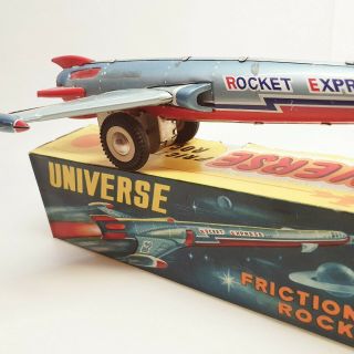 Universe Rocket Express Tin Friction Space Robot Toy Lithography 1970s Vintage