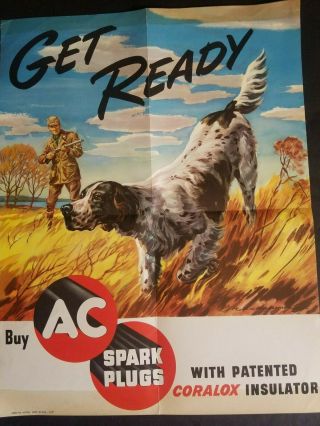 Vintage 1949 Robert Konersman Ac Spark Plugs Hunting Poster " Get Ready " 17 " X22 "