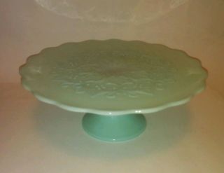 Vintage Jadeite Green Cake Stand 12.  5 " Pedestal Jade Milk Glass Wedding Floral