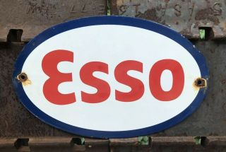 Esso Gasoline Vintage Porcelain Enamel Gas Pump Oil Service Station Metal Sign