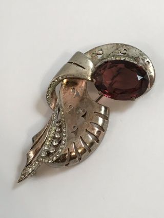 Huge Vintage Gorgeous Art Deco Rhinestone Reja Sterling Glass Brooch Pin