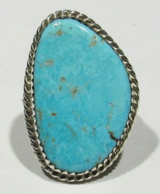 Large Vintage Signed Navajo 925 Silver Natural Gem Candelaria Turquoise Ring 8.  5