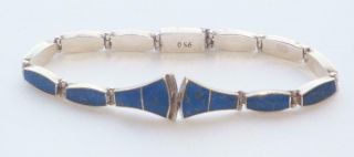 Stunning Rare Fine Antique Art Deco 950 Silver & Lapis Lazuli Stone Set Bracelet