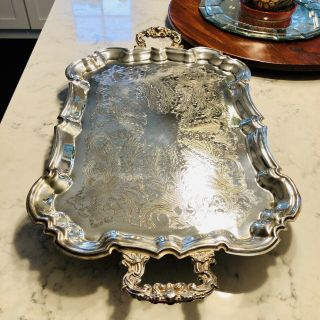 Leonard Serving Tray Platter Silver Plated 23 1/2 " X 14 " Handles 4 Feet