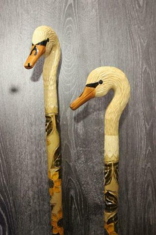 Swan Wooden Cane Walking Stick Support Canes Handle Handmade Hand Carved