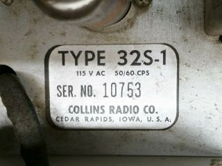 VINTAGE COLLINS 32S - 1 32S1 WINGED EMBLEM HAM RADIO TRANSMITTER UNKNOWN 5