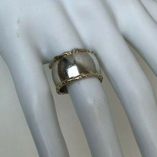 VINTAGE STERLING 14K GOLD BAND RING WIDE WEIGHS 12.  5 GRAMS 1/2 