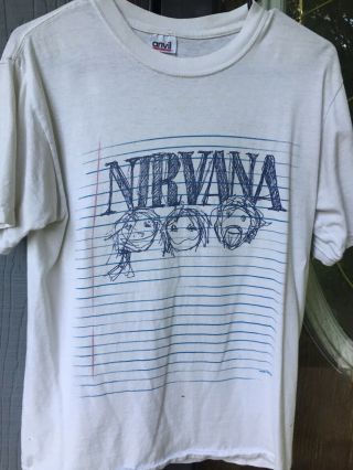 Vtg 1997 Nirvana T Shirt Sketch Doodle Tee Tour Concert Notebook Small Cobain