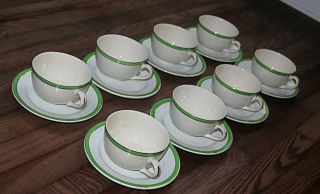 Tea Cup & Saucer 16pc Queens Green Solian Ware Simpsons Potters England Vintage