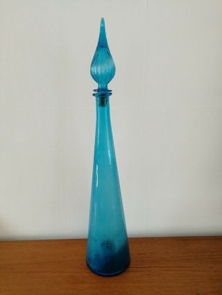 Very Large Vintage Italian Empoli Blue Glass Genie Bottle 67cms Tall