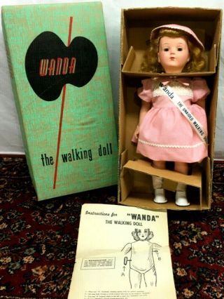 18” Wanda The Walking Doll - 100 In Orig.  Box - Key - Wind Vtg Mid - Century