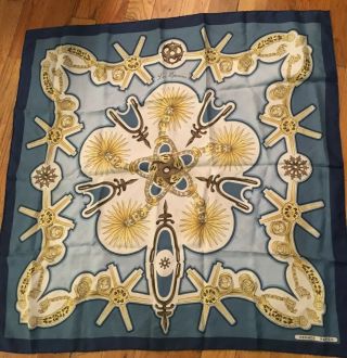 Authentic Hermes Scarf 100 Silk Les Eperon Blue Multi Color