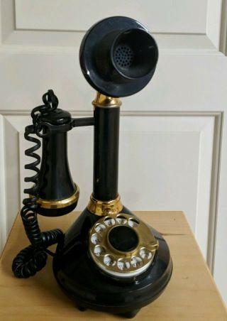 Vintage Candlestick Telephone Rotary Dial Black Retro Phone Antique Collector