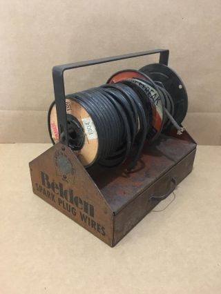 Vintage Belden Spark Plug Wire Metal Parts Cabinet Early Gas Oil Sign