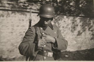 WW2 Photograph of German Army Soldier w/Helmet & Rifle 2