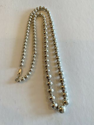 Vintage Old Pawn Navajo Beads 24” Sterling Silver Graduating Pearls Necklace