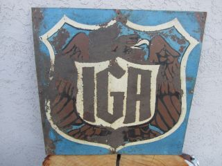 Vintage Iga Grocerytin Sign Eagle Thin Metal Painted Store Advertising Old