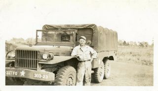 Org Wwii Photo: American Gi Posing With Transport Truck