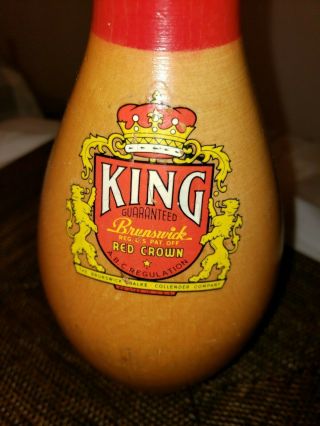 Vintage Brunswick KING Bowling Pin Red Crown Wood Regulation Display 1940 ' s 2