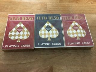 Club Reno Vintage Playing Cards 3 Decks Arrco Playing Card Co.  No.  101