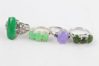 4 X Vintage.  925 Sterling Silver Jade Rings Inc.  Purple,  Apple Green (21g)