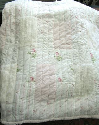 Vintage Victorian Shabby Chic Pink Rose Chenille Patchwork Quilt 90 " X100 "