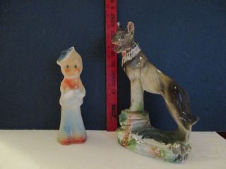 (2) Vintage 1940s - 50s Chalk Figure German Shepard Dog & Sailor Boy Rare