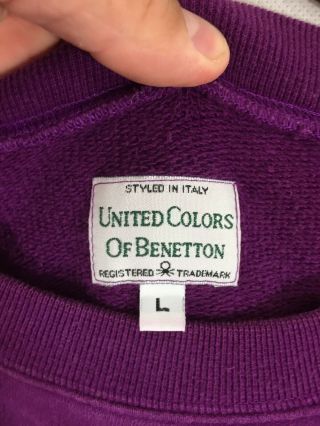 Vintage 90 ' s United Colors Of Benetton Sweatshirt Size Large Purple Big Logo 4