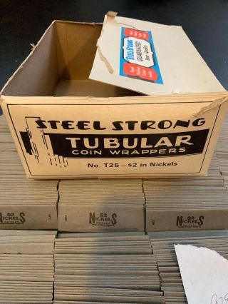 Box Of 978 Vintage Steel Strong Tubular Coin Wrappers - $2 Rolls Nickels T25