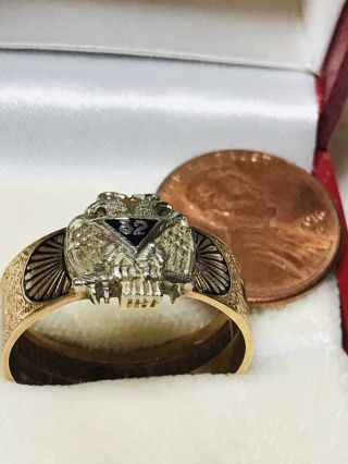 Vintage 1929 14k Gold Enamel Masonic Ring Mason 32 Degree Secret Inscription