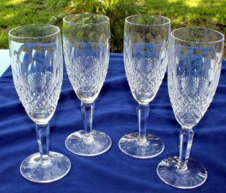 4 Vintage Waterford Crystal Tall Stem 7 3/8 " Colleen Champagne Fluted Glasses