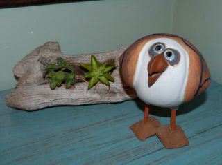 Susan Davis Vtg Bulbous Seagull Art Pottery Sculpture Brown Feathers Blue Eyes