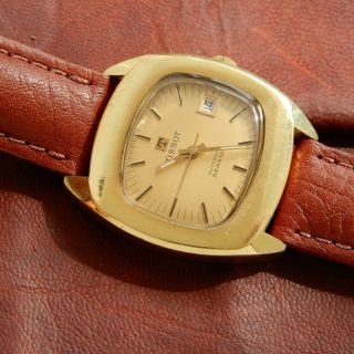 TISSOT Seastar Vintage 1970s Automatic 2481 House Omega 1481 Gold TV Dial Watch 2