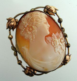 Large Antique Art Nouveau Carved Shell Cameo Brooch 12k Gf Signed Van Dell